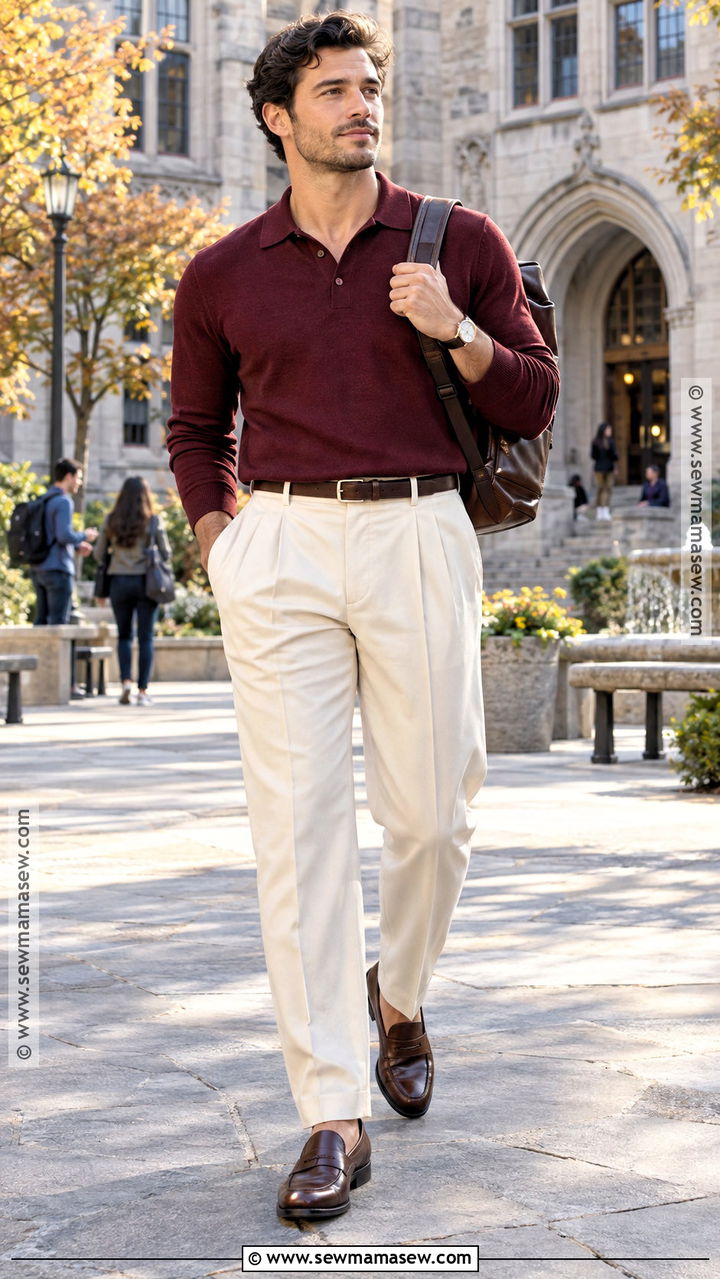 Sweater Polo And Pleated Pants Fall Semester Outfit - 20 fall semester outfits