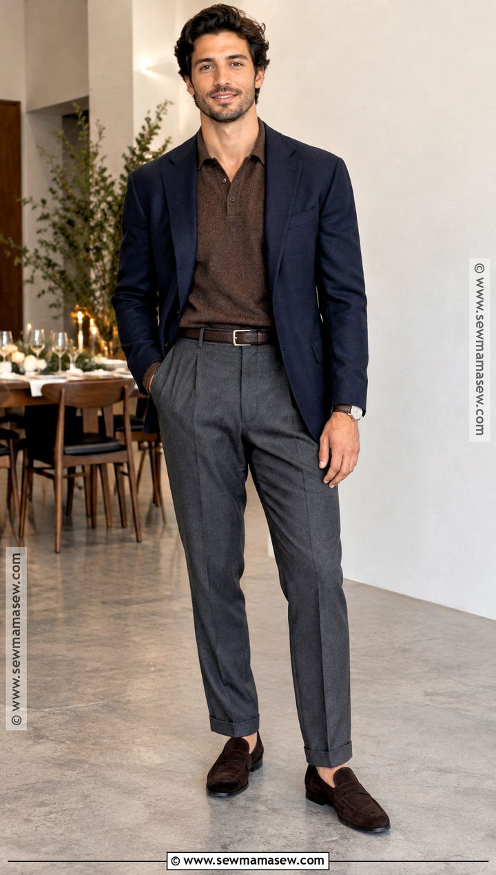 Sweater Polo And Tailored Trousers Fall Wedding Guest Outfit - 20 mens fall wedding attire guest ideas