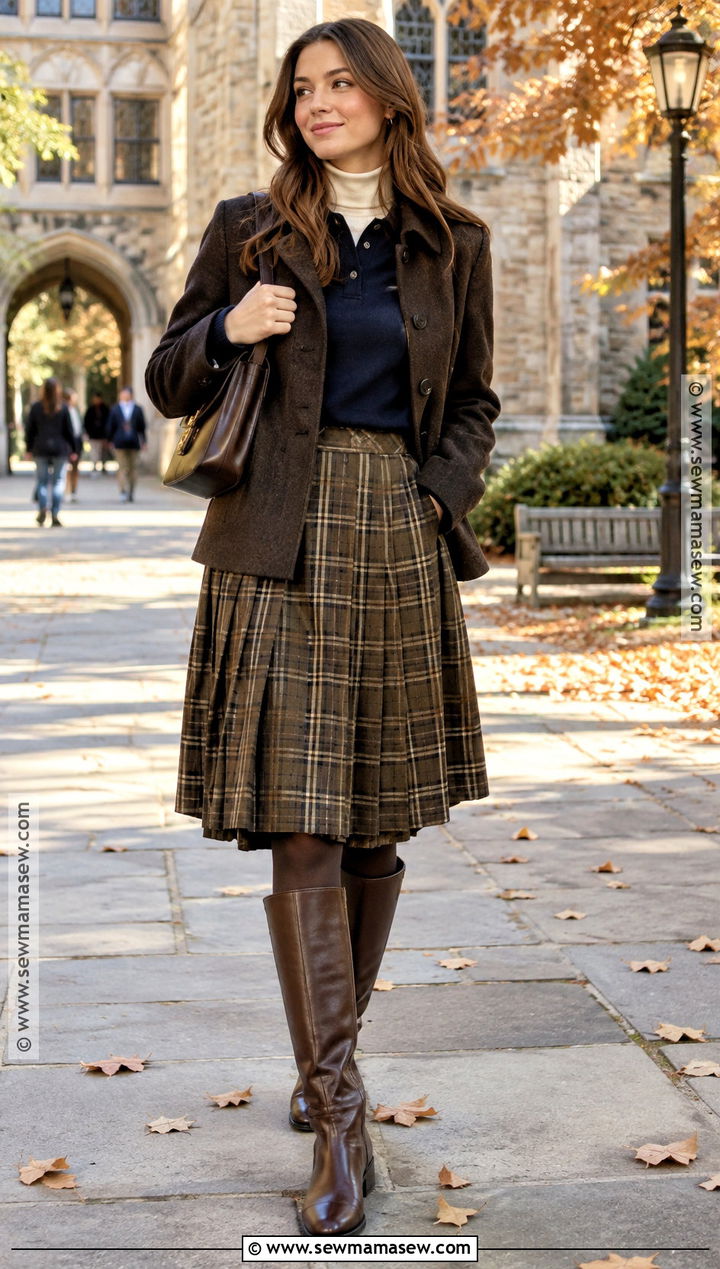 Sweater Polo and Pleated Skirt Fall Outfit - 15 layer outfits fall