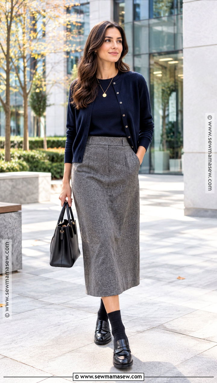 Sweater Set With Midi Skirt And Loafers - 25 fall sweaters