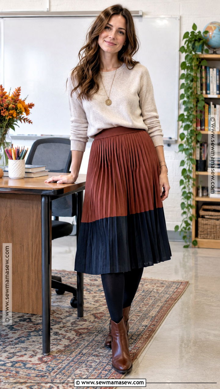 Sweater Teacher Outfit With A Midi Skirt - 15 teacher outfit inspo fall ideas