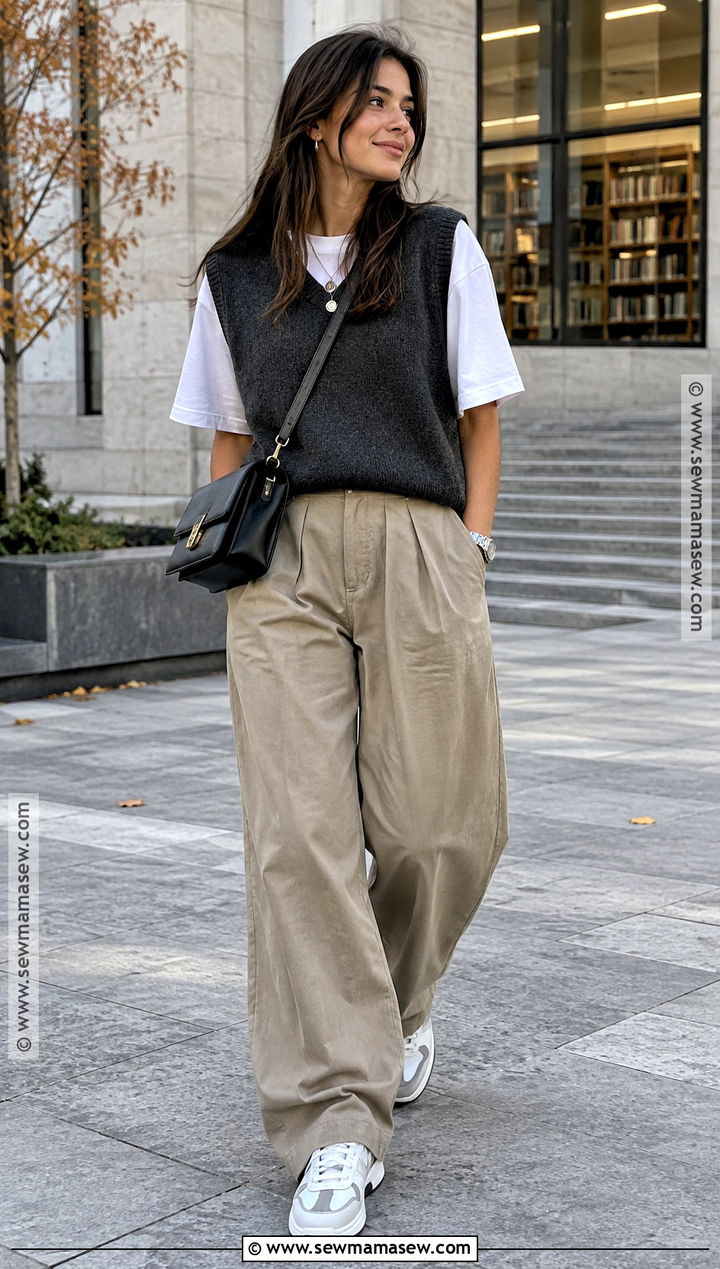 Sweater Vest And Baggy Trousers Streetwear Outfit - 20 Streetwear Fashion Autumn Ideas