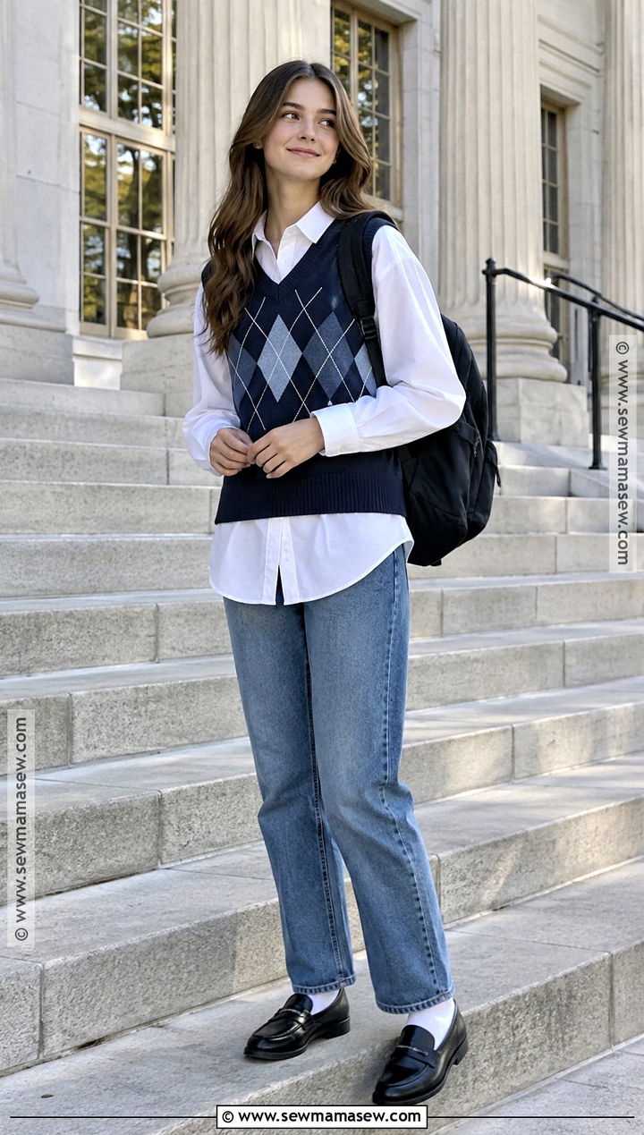 Sweater Vest And Button Down Back To School Outfit - 15 Pinterest Back To School Outfits