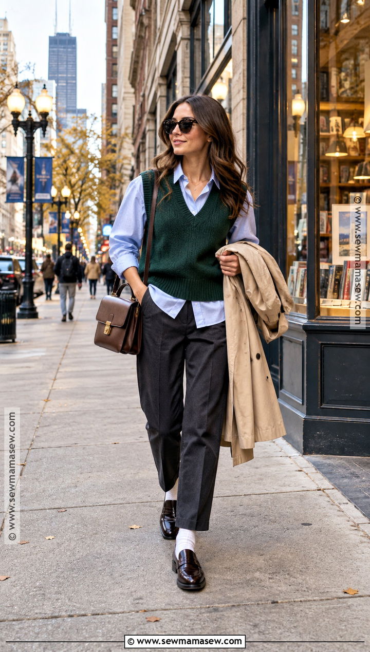 Sweater Vest And Button Down Chicago Fall Outfit - 15 fall outfits in chicago