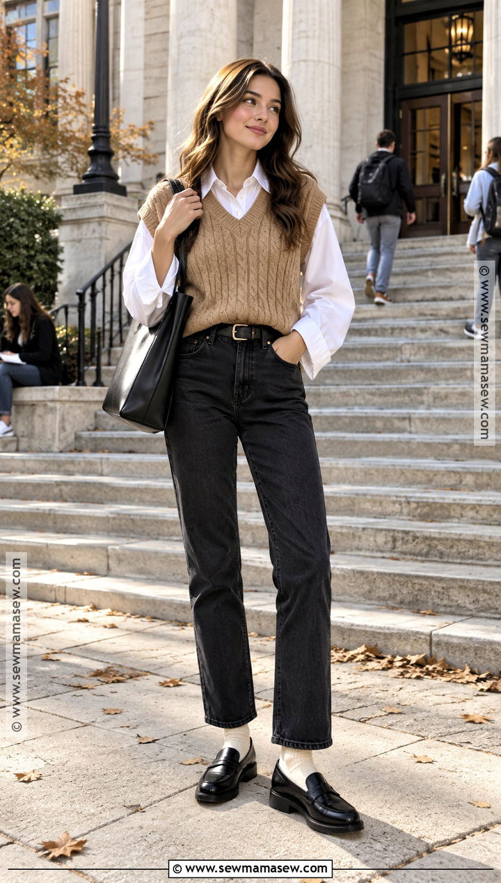 Sweater Vest And Button Down College Autumn Outfit - 20 autumn outfits college