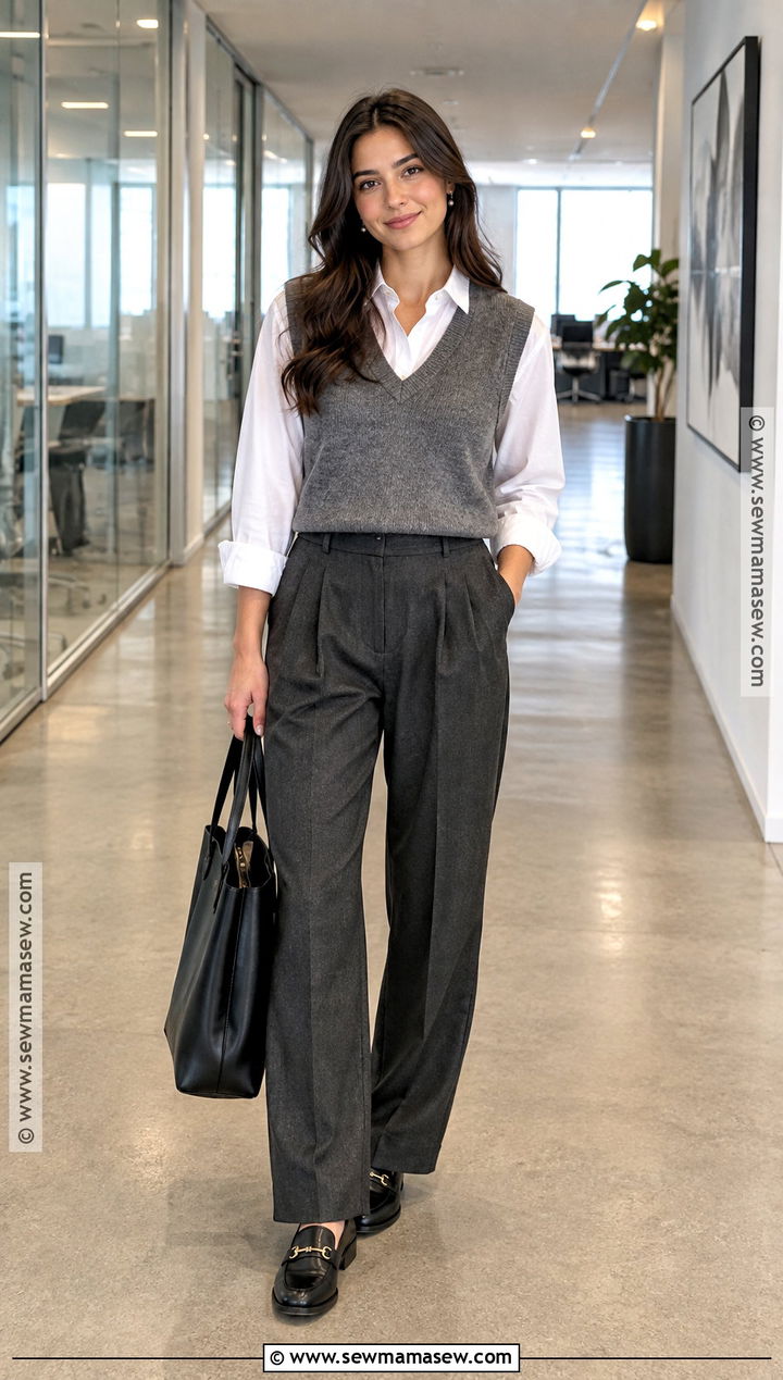 Sweater Vest And Button Down Corporate Outfit - 20 Corporate Outfits Fall
