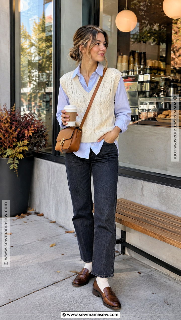 Sweater Vest And Button Down Fall Coffee Run Outfit - 15 coffee run outfit fall ideas