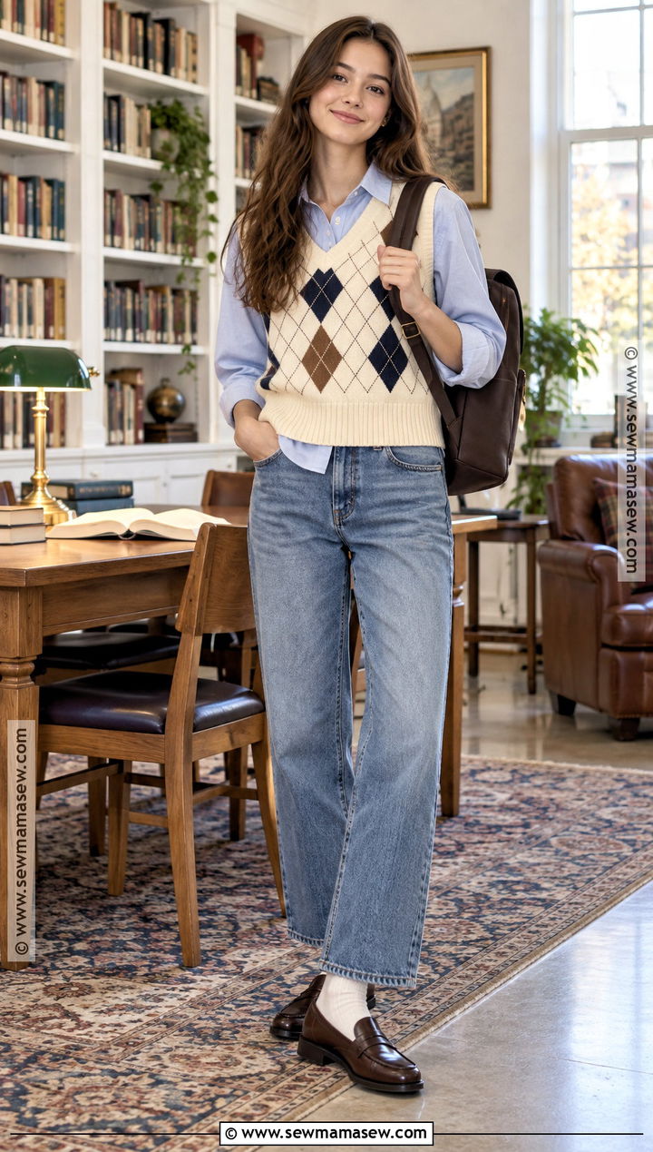 Sweater Vest And Button Down Fall Outfit - 15 cute fall outfits teenage for girls