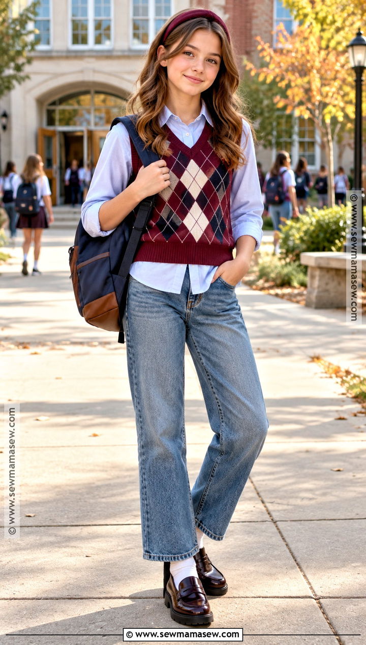 Sweater Vest And Button Down Fall Outfit - 20 fall outfits for girls 10-12