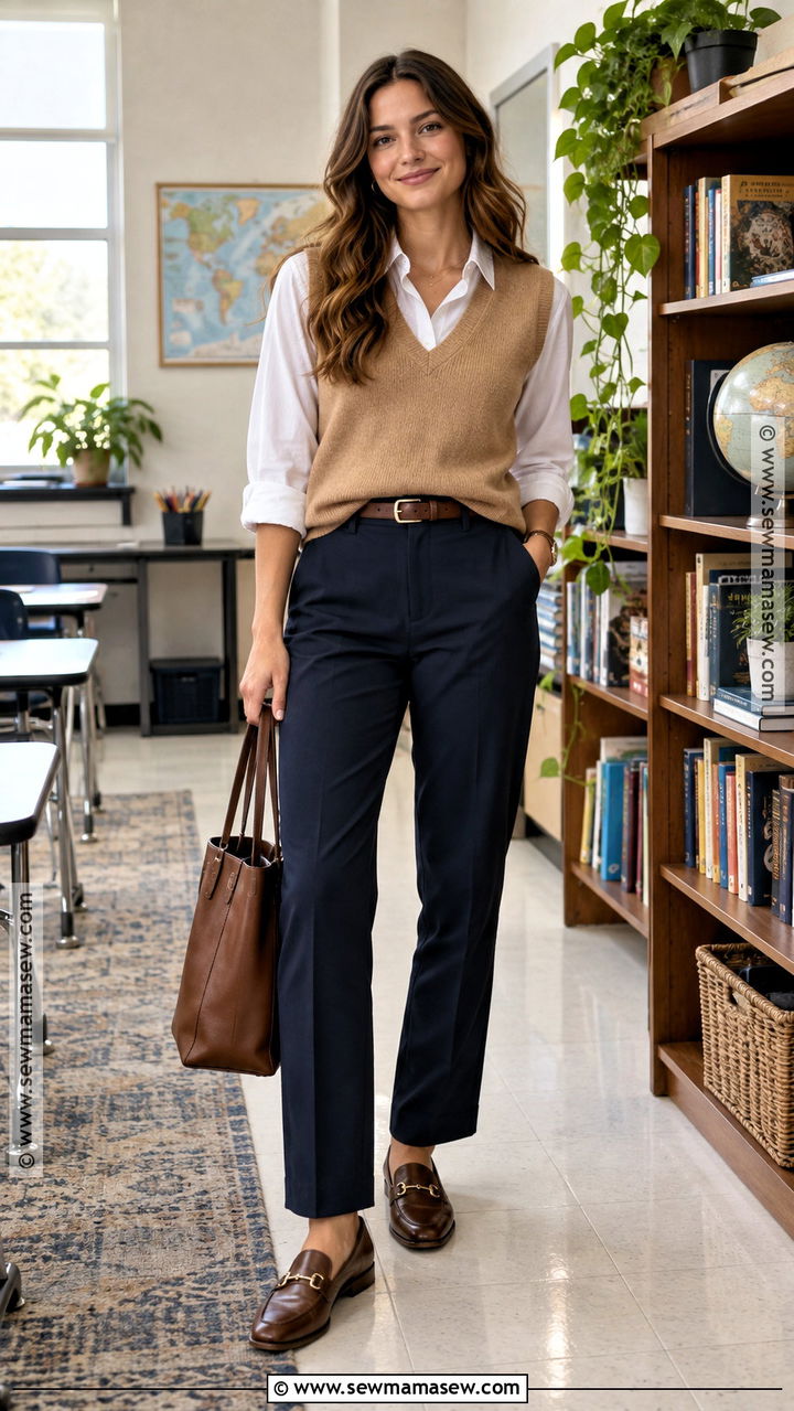 Sweater Vest And Button Down Fall Teacher Outfit - 20 fall outfit ideas for teachers