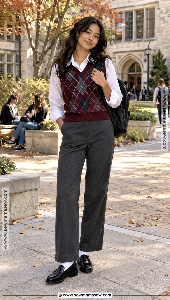 Sweater Vest And Button Down School Outfit - 20 first day of school outfit fall ideas