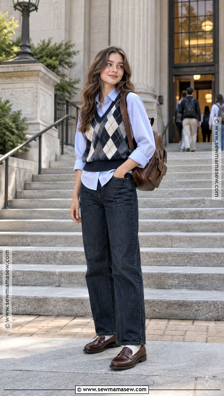 Sweater Vest And Button Down School Outfit - 20 School Outfit Inspo Fall Ideas