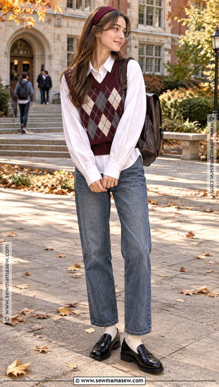 Sweater Vest And Button Down School Outfit - 25 cute outfits for school fall
