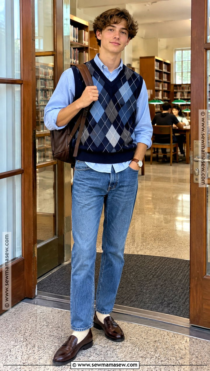 Sweater Vest And Button Down School Outfit - 15 cute simple outfits for school fall