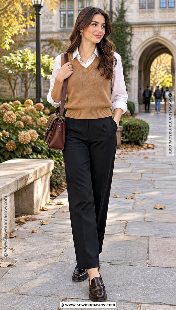 Sweater Vest And Button Down Shirt Autumn Outfit - 20 easy autumn outfits
