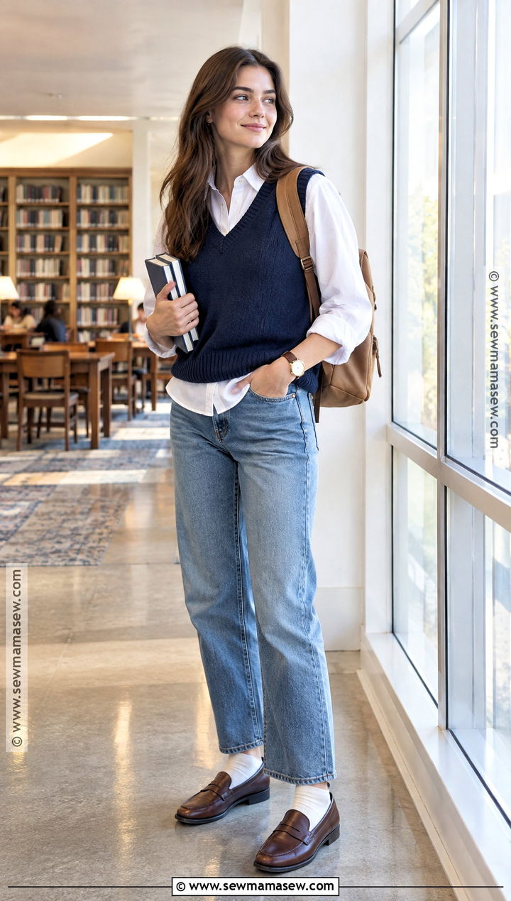 Sweater Vest And Button Down Shirt College Outfit - 20 Autumn Outfits For College