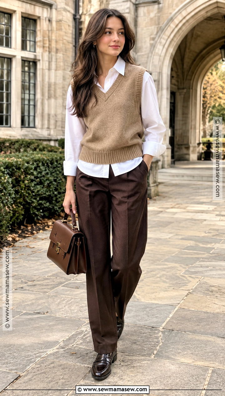 Sweater Vest And Button Down Shirt Fall Outfit - 20 modest fall fashion ideas