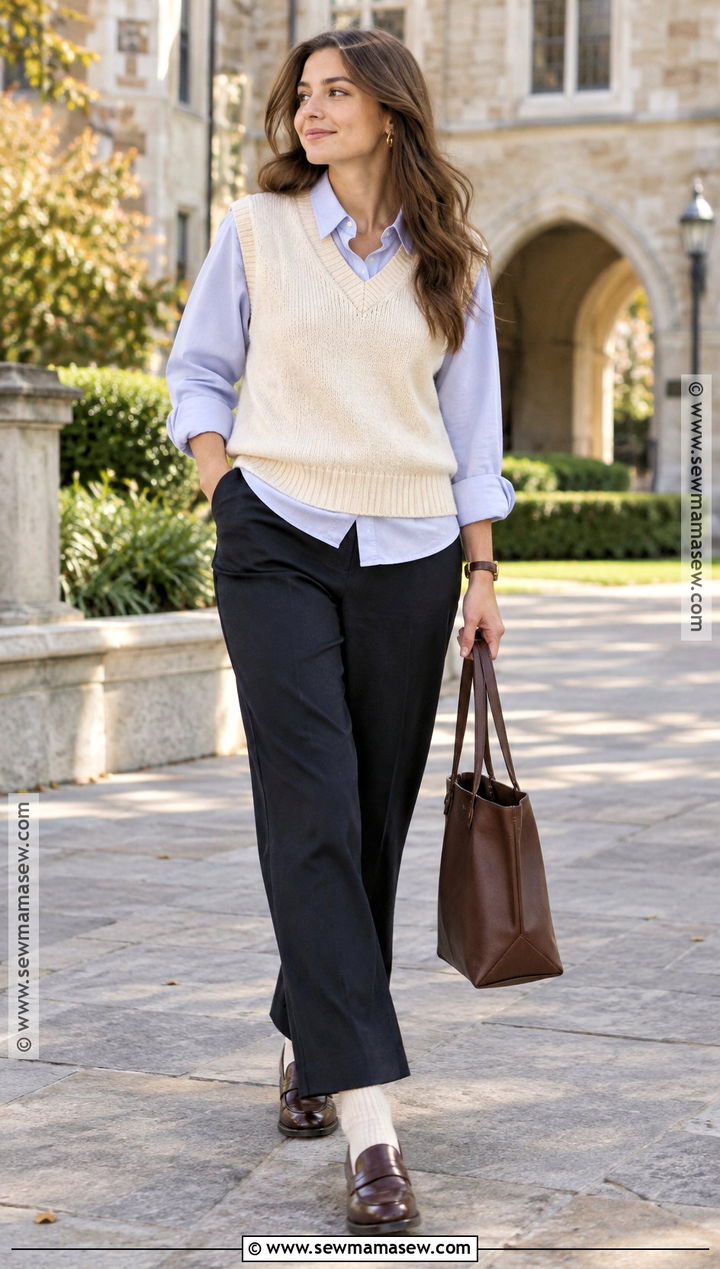 Sweater Vest And Button Down Shirt Fall Outfit - 25 stylish fall outfits