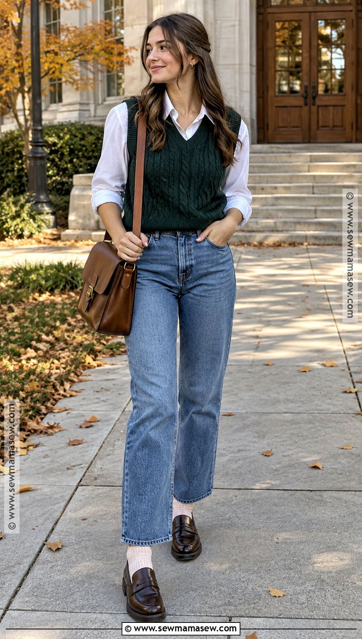 Sweater Vest And Button Down Shirt Fall Outfit - 25 Warm Fall Outfits Weather