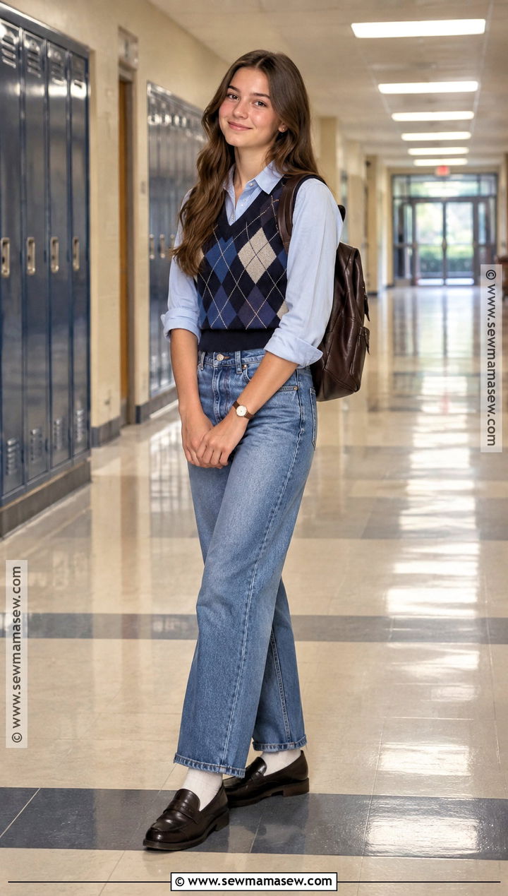 Sweater Vest And Button Down Shirt Fall Outfit - 15 fall outfit inspo teen ideas for girls