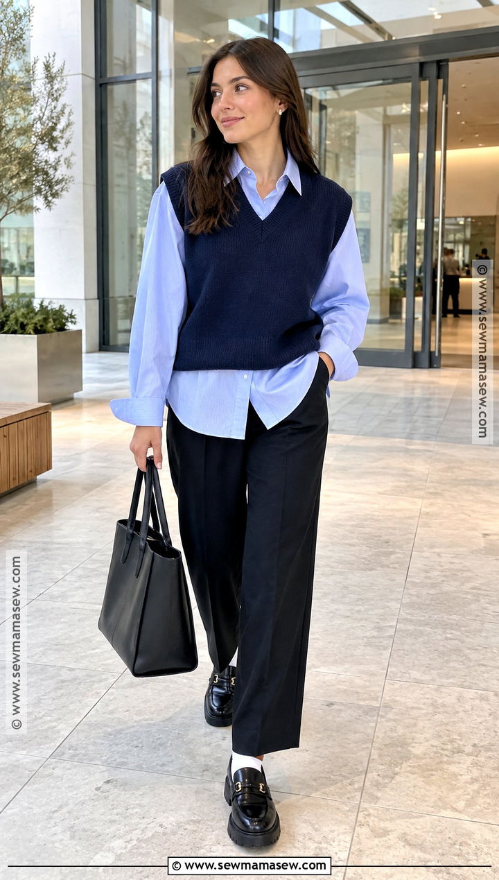 Sweater Vest And Button Down Shirt Fall Outfit - 15 Women's Fashion Over 25 Fall Ideas