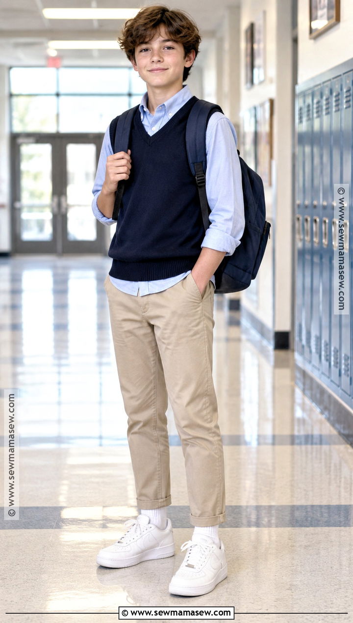 Sweater Vest And Button Down Shirt Outfit - 20 middle school back to school outfits