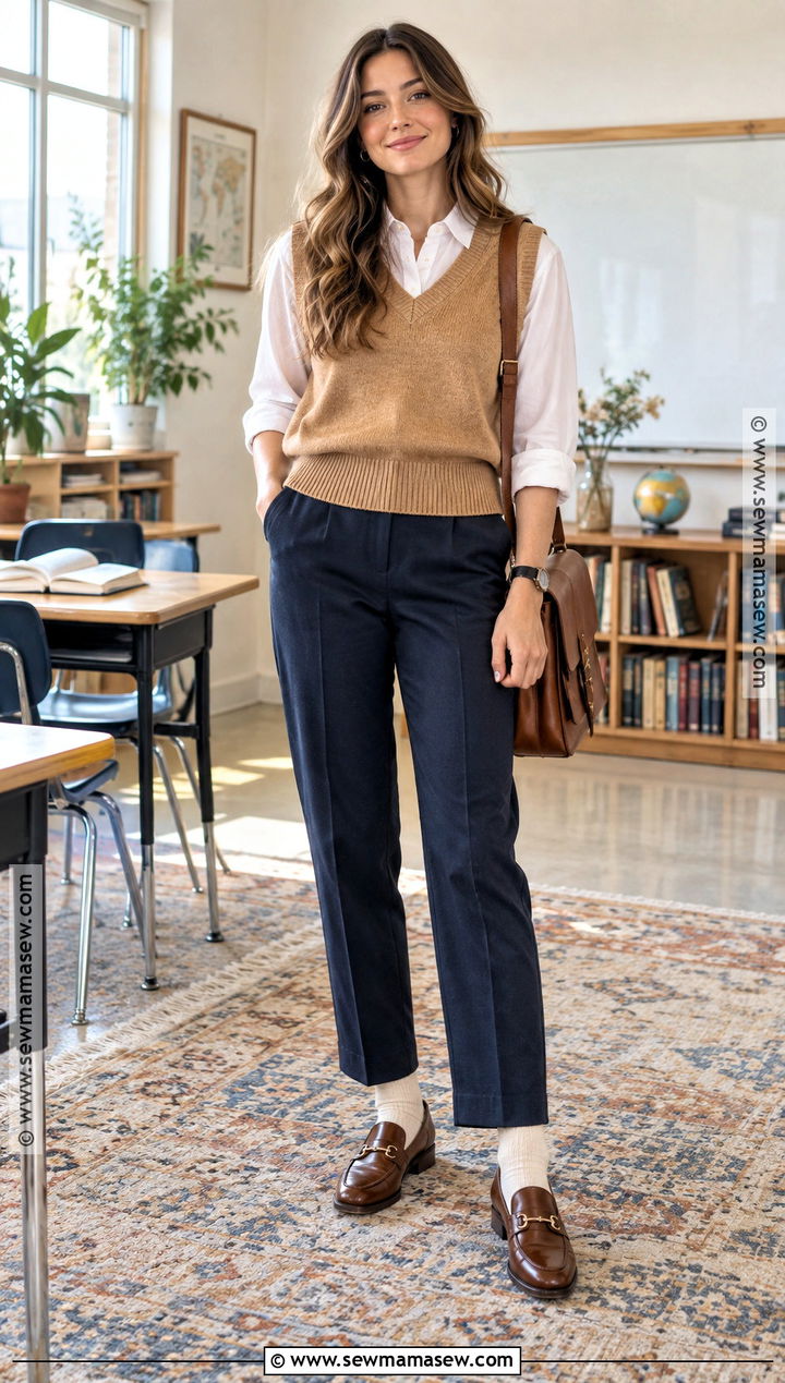 Sweater Vest And Button Down Teacher Fall Outfit - 25 teacher fall outfits