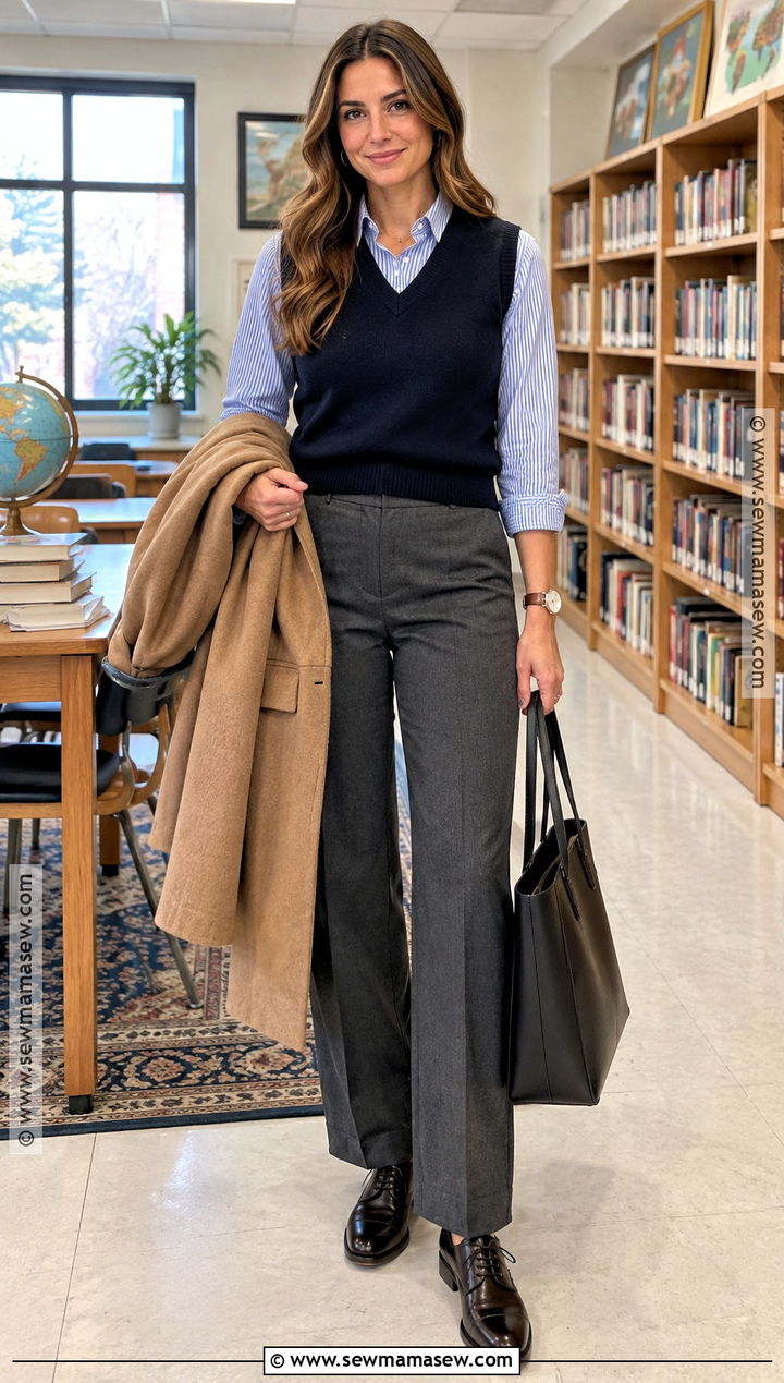 Sweater Vest And Button Down Teacher Outfit - 15 fall winter teacher outfits