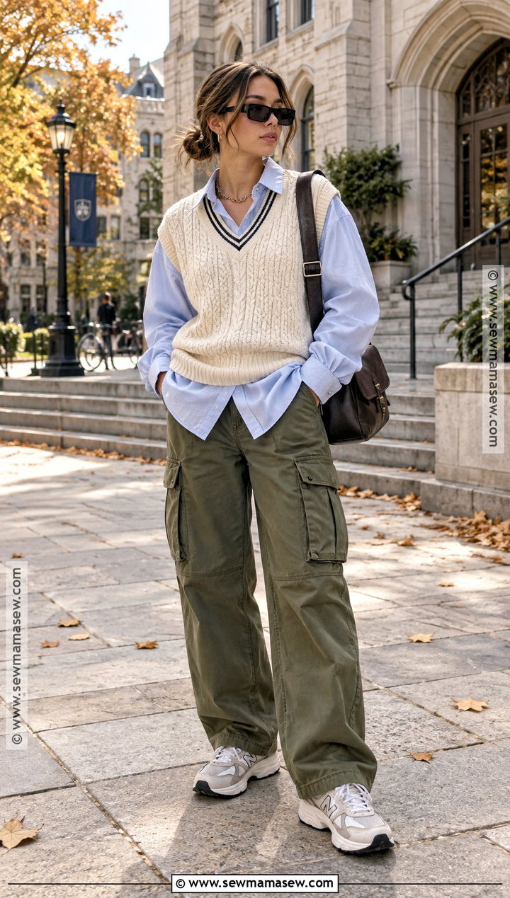 Sweater Vest And Cargo Pants Streetwear Outfit - 20 streetwear autumn outfits