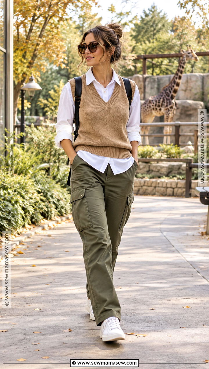 Sweater Vest And Cargo Pants Zoo Outfit - 25 zoo outfit fall ideas