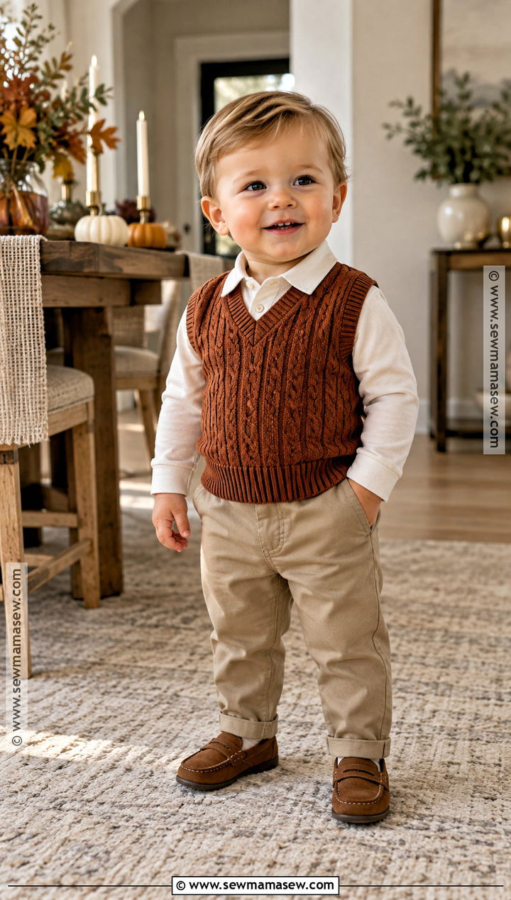 Sweater Vest And Collared Bodysuit Outfit - 20 baby thanksgiving outfit ideas for boys
