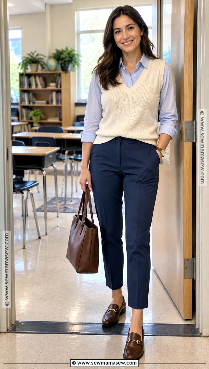 Sweater Vest And Collared Shirt Teacher Outfit - 15 Back To School Teacher Outfits 2026