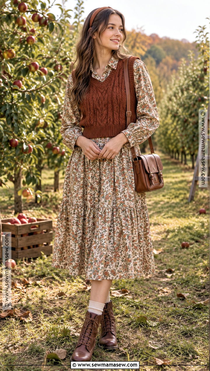 Sweater Vest And Cotton Dress Cottagecore Fall Outfit - 20 cottagecore fall outfits