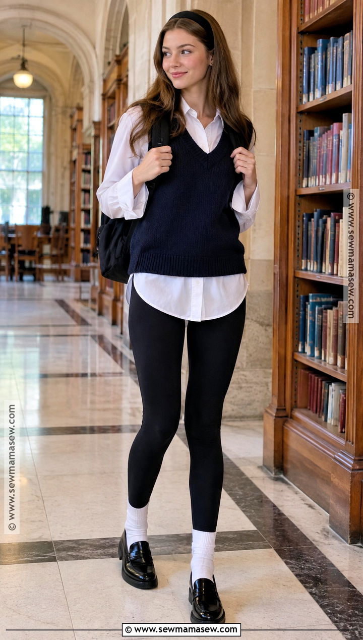 Sweater Vest And Leggings Outfit - 15 back to school legging outfits