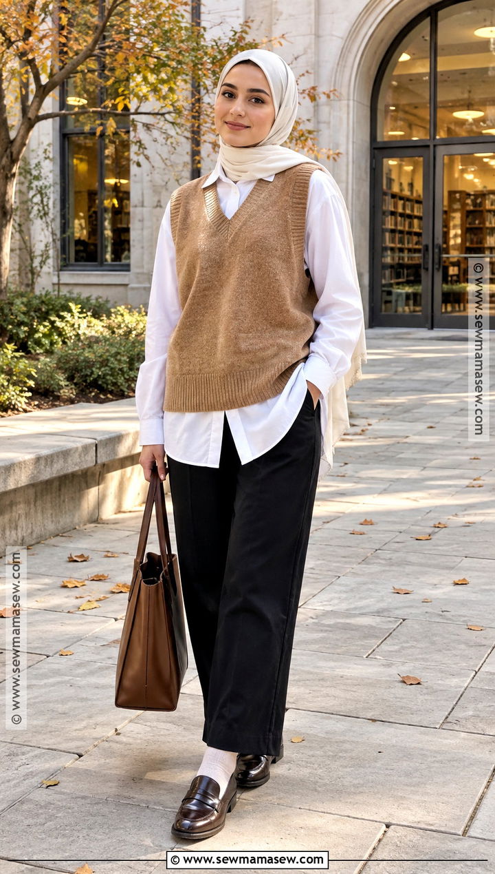 Sweater Vest And Long Shirt Hijab Outfit - 20 fall outfits women hijab