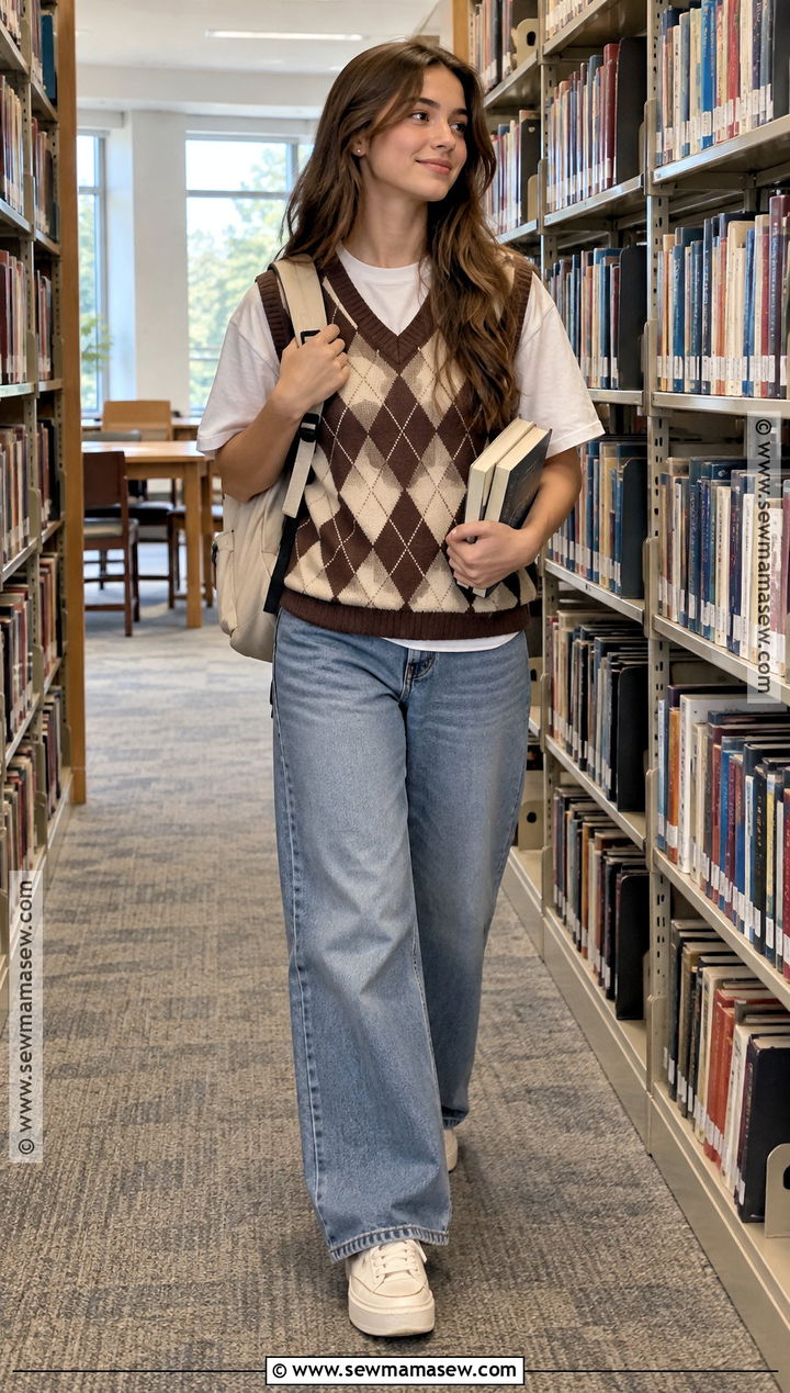 Sweater Vest And Loose Jeans Fall School Outfit - 15 fall school outfits comfy