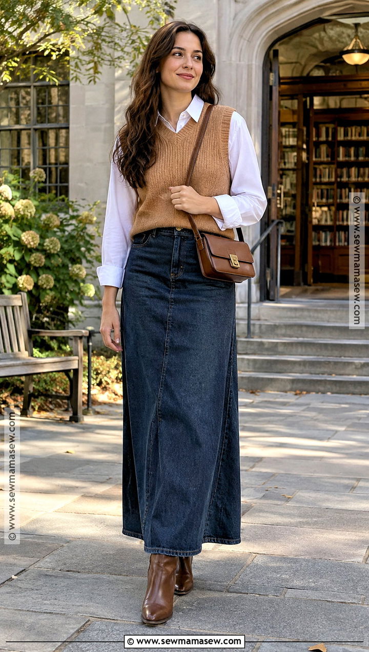 Sweater Vest And Maxi Skirt Outfit - 20 Fall Fashion Ideas