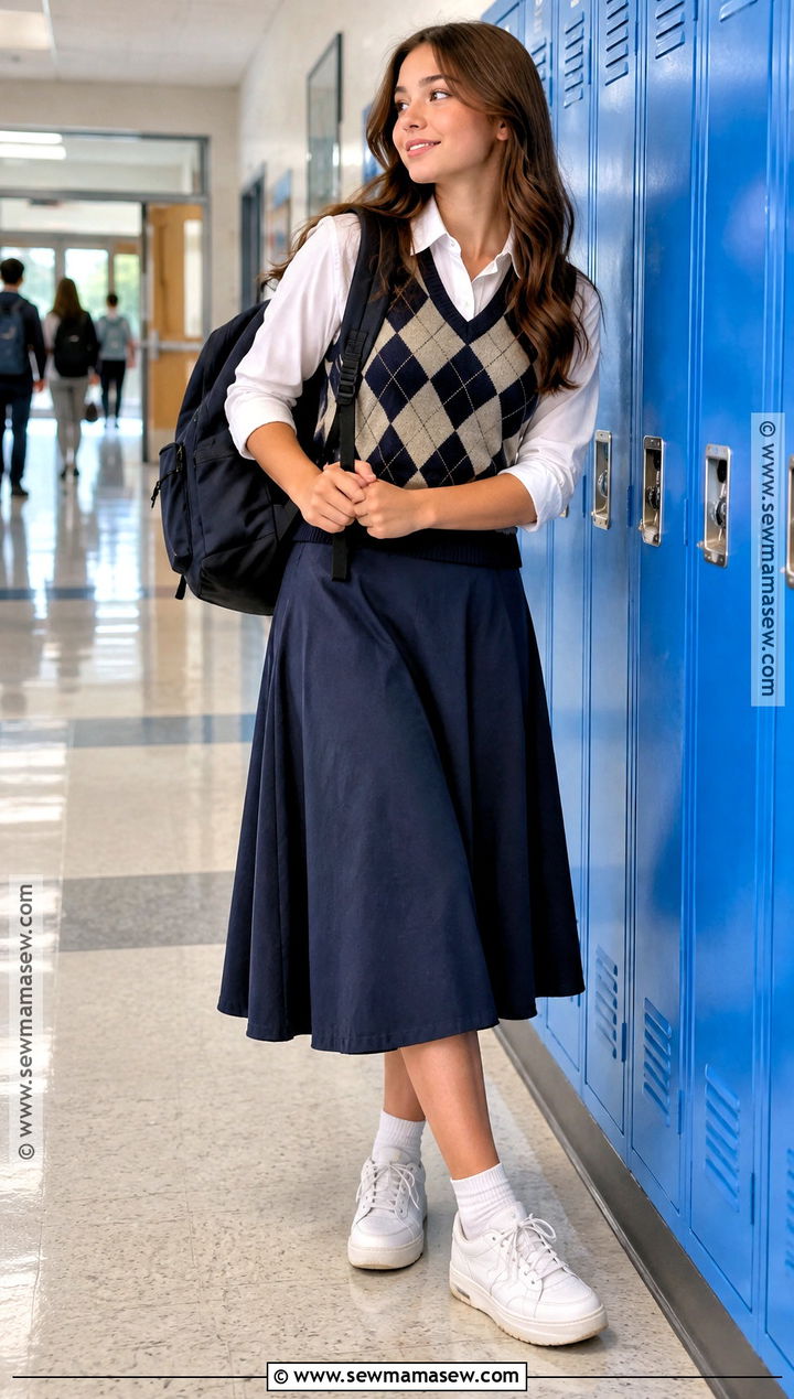 Sweater Vest And Midi Skirt Back To School Outfit - 15 modest back to school outfits for teens