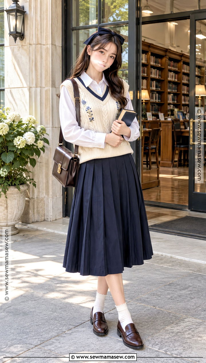 Sweater Vest And Midi Skirt Coquette Outfit - 15 Back To School Outfits Coquette