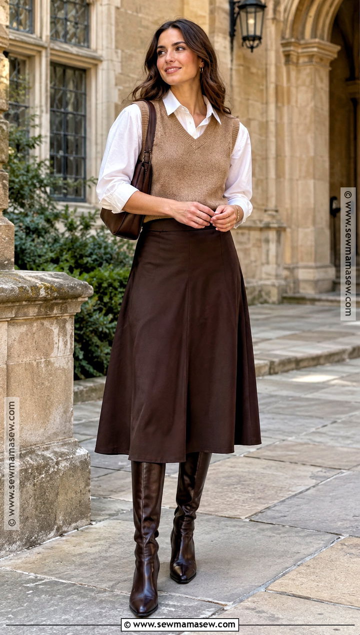 Sweater Vest And Midi Skirt Fall Photoshoot Outfit - 20 Fall Outfits For Photoshoot