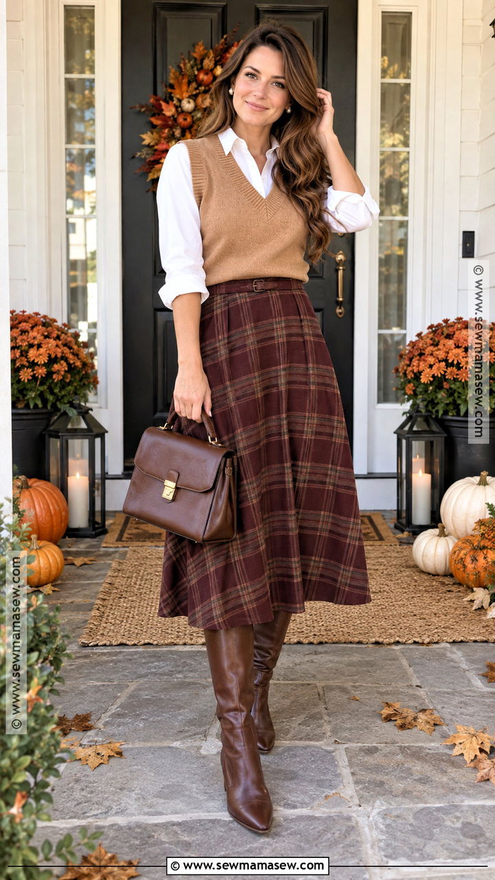 Sweater Vest And Midi Skirt Thanksgiving Outfit - 20 elegant thanksgiving outfit ideas