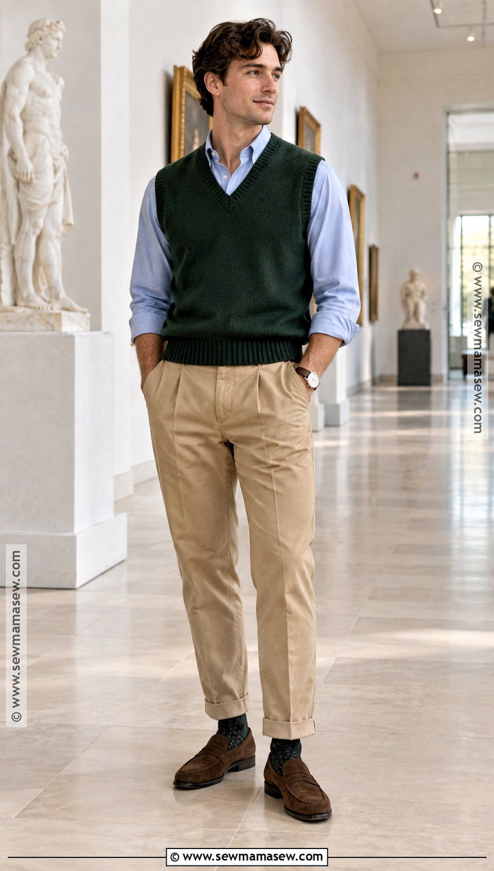 Sweater Vest And Oxford Shirt Fall Outfit - 20 mens fall outfit ideas