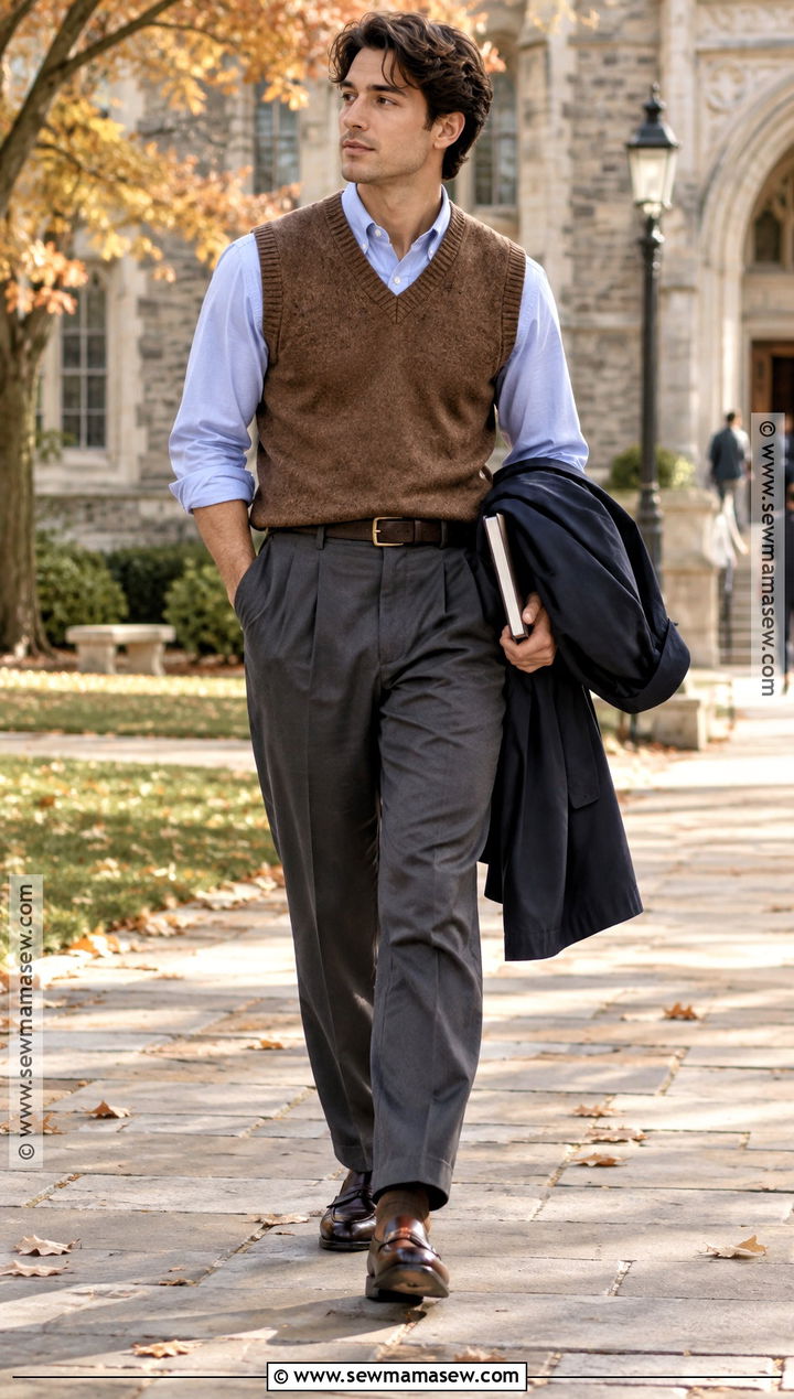 Sweater Vest And Oxford Shirt Outfit - 25 autumn style ideas for men