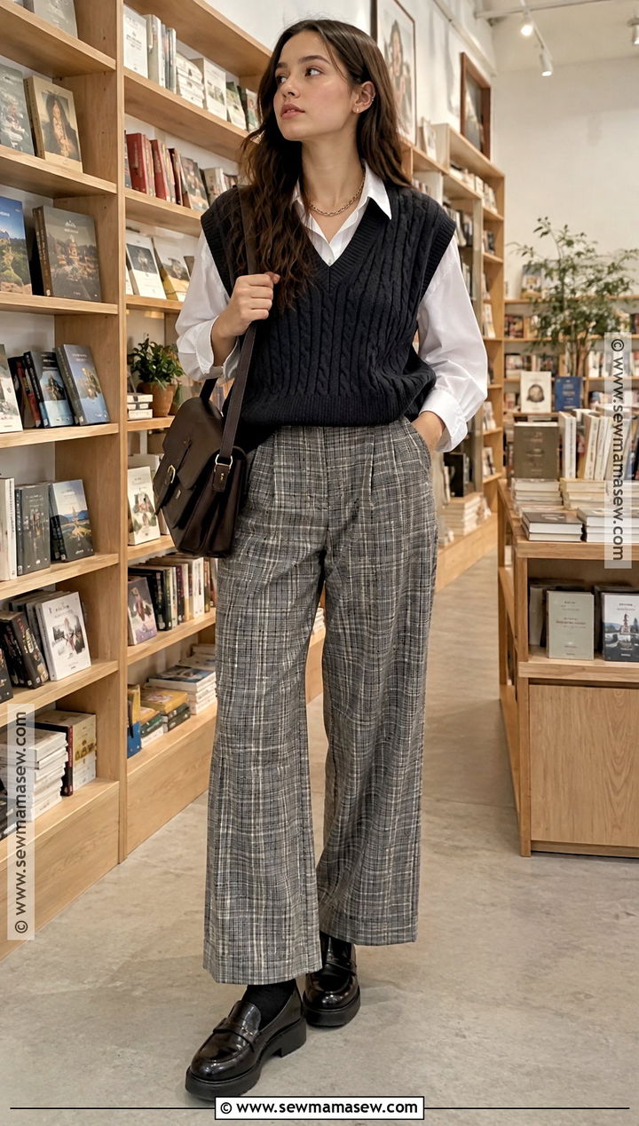Sweater Vest And Plaid Trousers Fall Outfit - 20 alternative fall fashion ideas