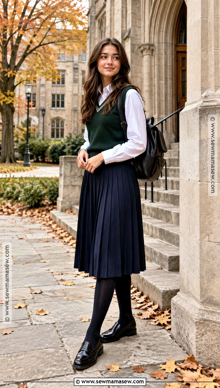 Sweater Vest And Pleated Skirt Autumn Uni Outfit - 25 autumn uni outfits