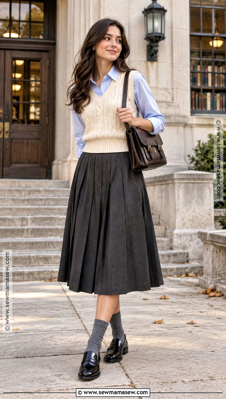 Sweater Vest And Pleated Skirt Fall Outfit - 15 Cute Fall Outfits For 2026