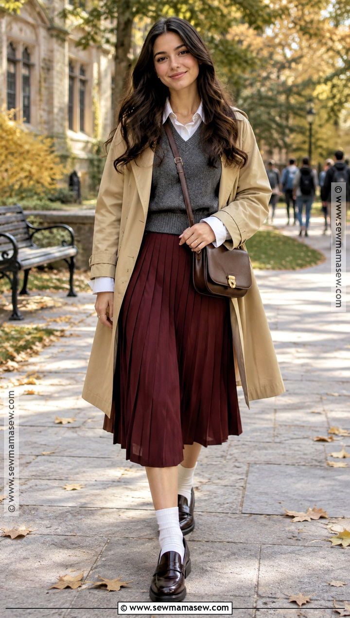 Sweater Vest And Pleated Skirt Fall Outfit - 15 fall outfit ideas