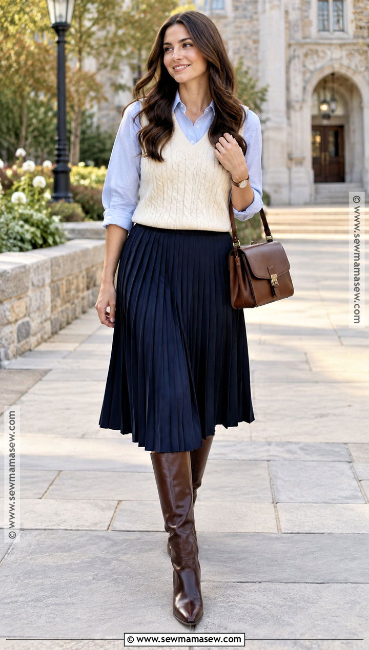 Sweater Vest And Pleated Skirt Fall Outfit - 15 outfit 2026 fall ideas