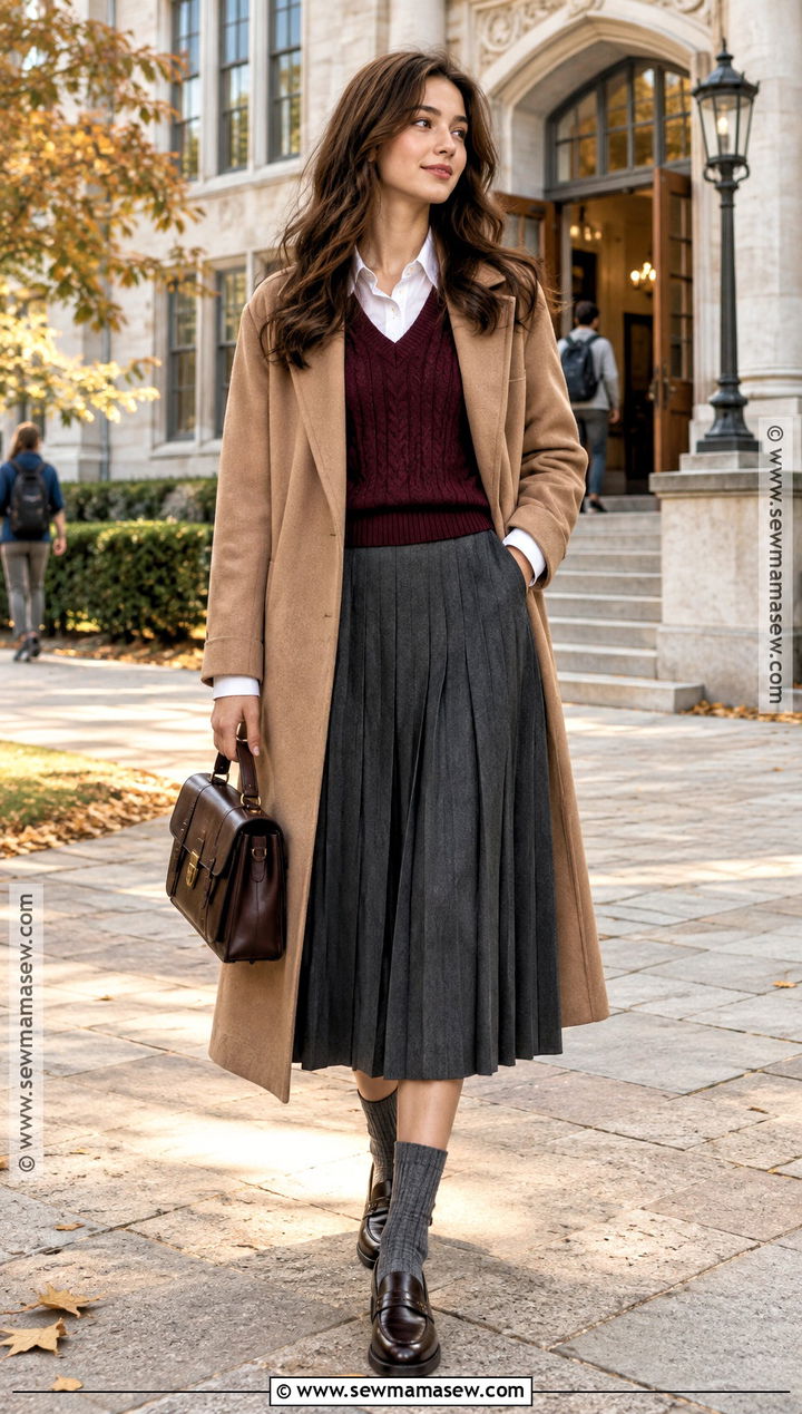 Sweater Vest And Pleated Skirt Fall Outfit - 15 cozy fall outfits aesthetic 2026