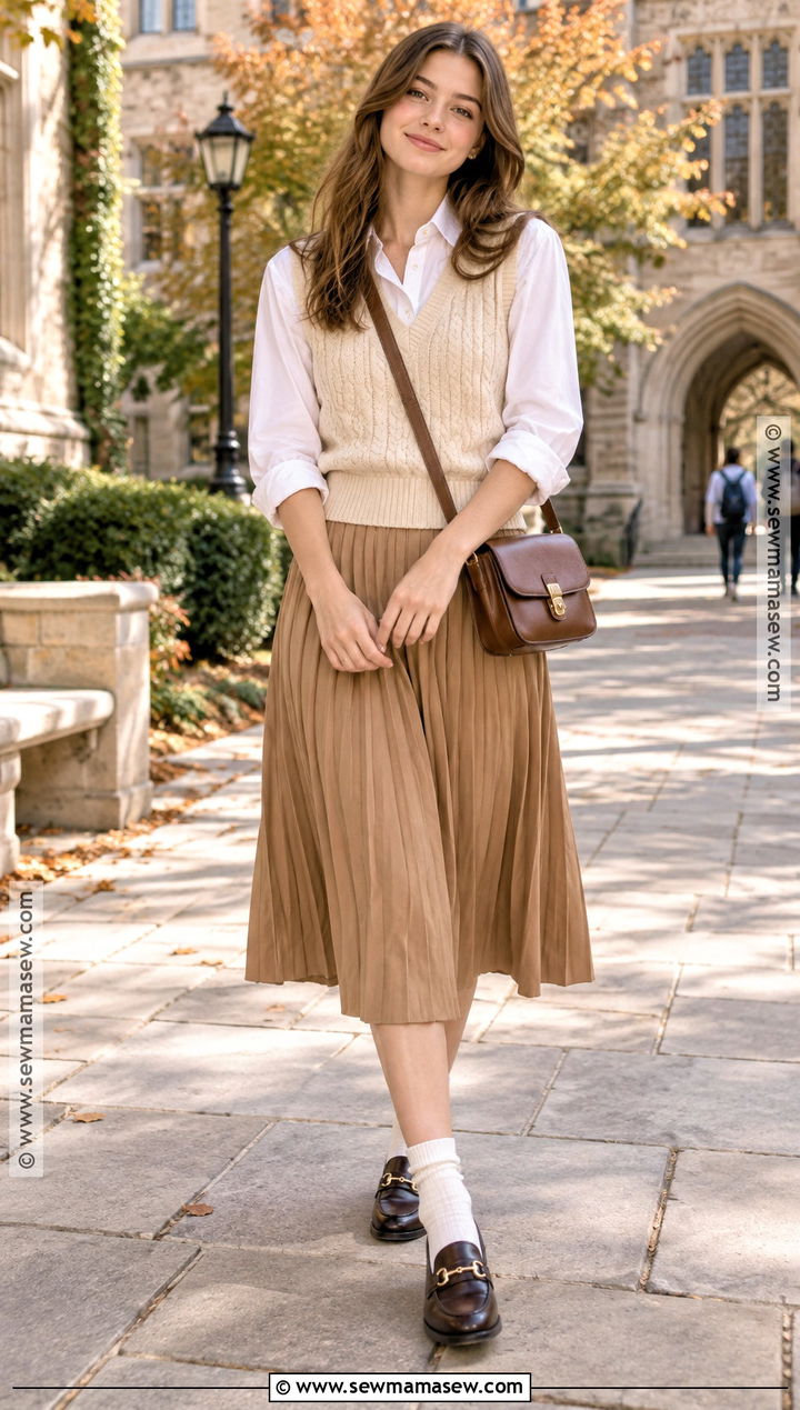 Sweater Vest And Pleated Skirt Outfit - 25 fall 2026 fashion ideas